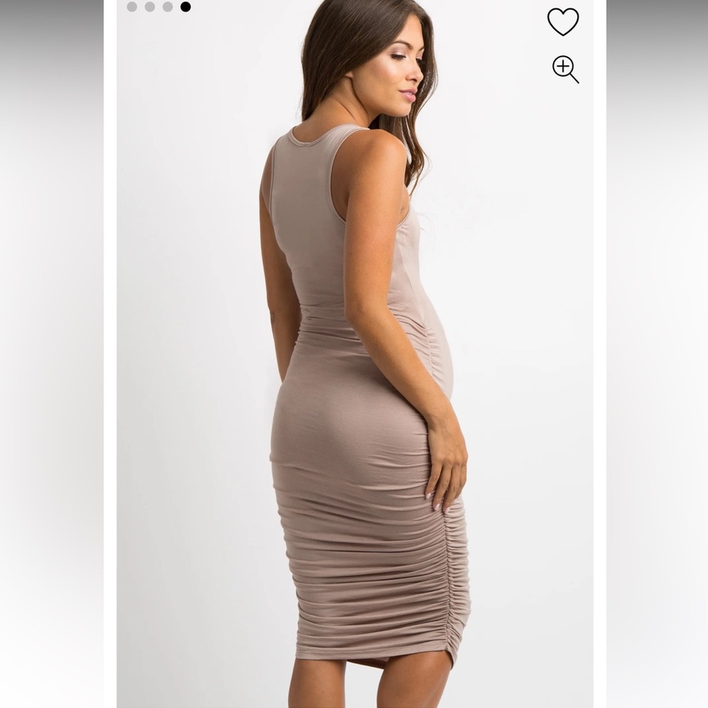 Mocha Solid Ruched Fitted Maternity Bodycon Midi … - image 4